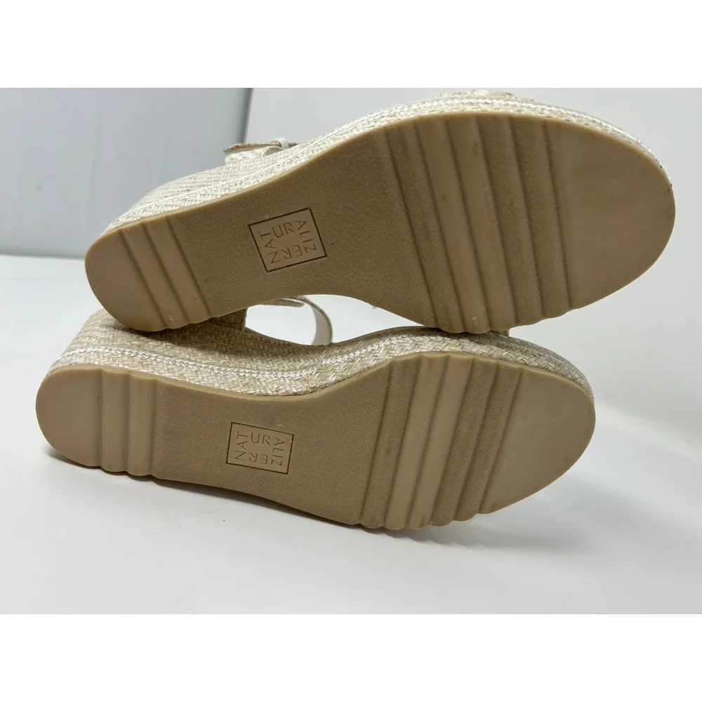 Naturalizer Womens Cream Woven Wedge Sandals Platform Ankle Strap Shoes 9 Wide